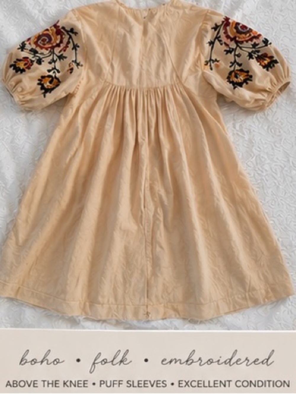 Zara Embroidered boho dress size S. Puff sleeve in excellent condition - Picture 3 of 8